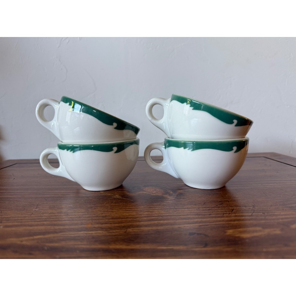 Vintage Syracuse China Adobe Pine Green Coffee Cups Restaurant Ware Set of 4